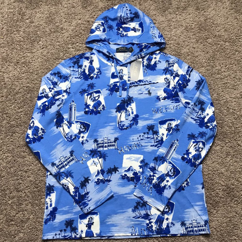 Polo Ralph Lauren Aloha Hawaiian Blue Hooded Shirt